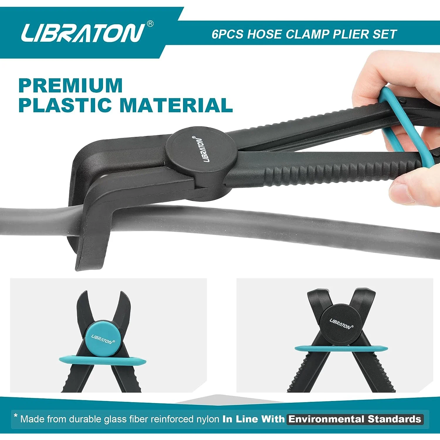 Libraton 6PCS Hose Clamps Pliers Kit, Flexible Nylon Hose Pinch Off Pliers, Coolant Hose Clamp Pliers, Fuel Line Clamp Pliers