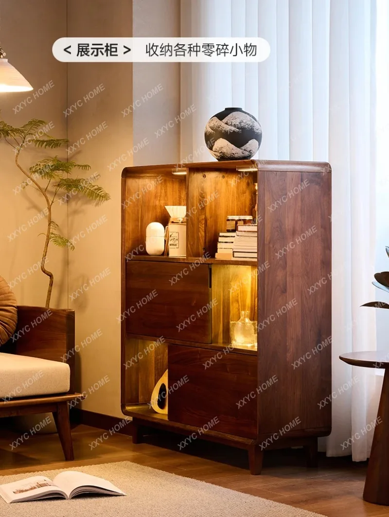 

F black walnut bookcase floor-to-ceiling retro solid wood wall storage cabinet
