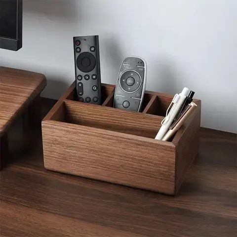 Multifunktionell förvaringslåda i svart valnöt, massivt trä, vardagsrum med fjärrkontroll, skrivbordsförvaringslåda, kosmetikaorganiseringslåda 12 best sales valnötslåda - №7