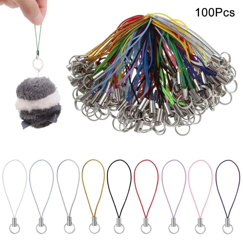 

100Pcs Jewelry With Craft Pendant Handmade Toys Pendant Clips Cellphone Charm Cords Wire Cord Key Ring Lanyard Phone Ring Strap