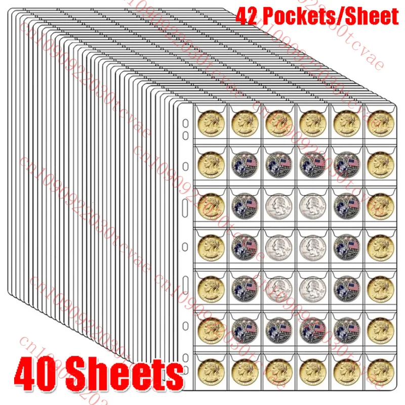 

40x42 Pockets Coin Holder Folder Pages Sheets For Collection Album Storage Books