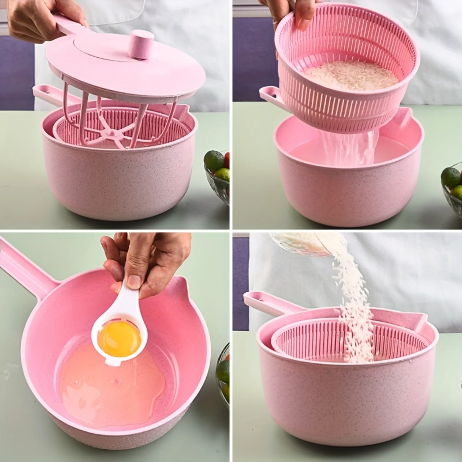 

Effortless Fruit & Veggie Dryer & Washer - Rapid Salad Spinner, Rice Cleaner, Lettuce Drainer, and Colander Basket for Healthy,