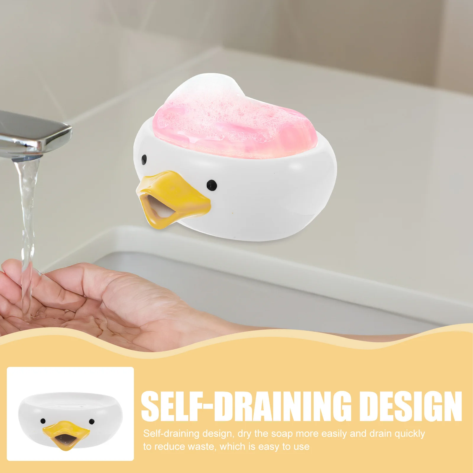 طبق صابون سيراميك لطيف مع صندوق صابون أبيض جميل كرتوني لتخزين حوض الاستحمام وحاوية تصريف اللوازم المنزلية