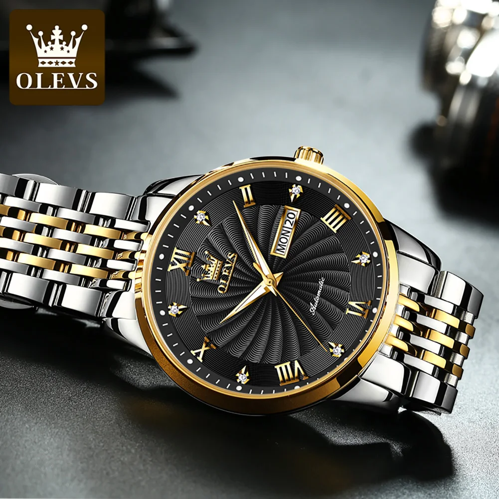 OLEVS Watch for Men 100% Original Automatic Mechanical Man Watches Steel Strap Waterproof Wristwatches Men\'s Luxury Brand Watch