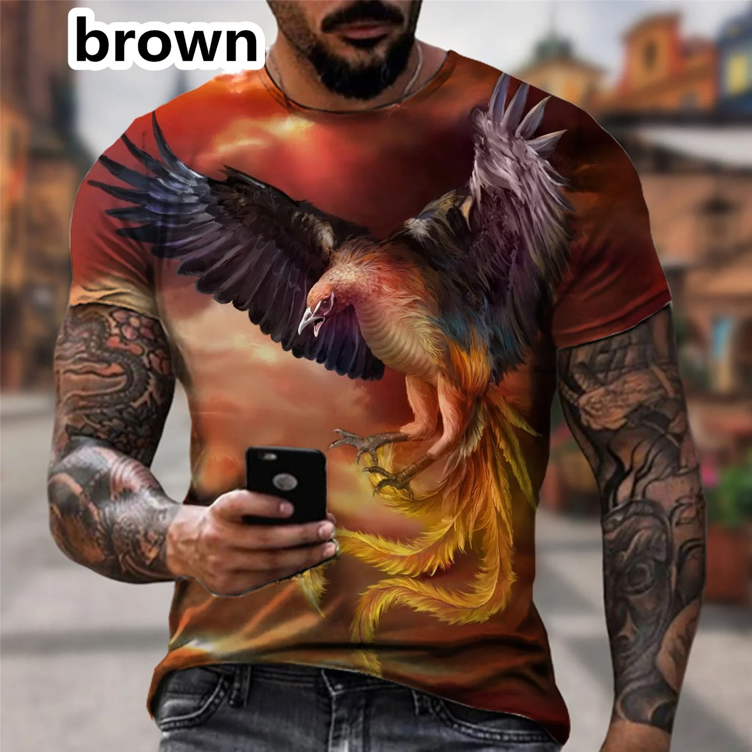 Men/women Casual 3D Printed Blue Phoenix&bird T Shirt Unisex Short Sleeves Tops T Shirt