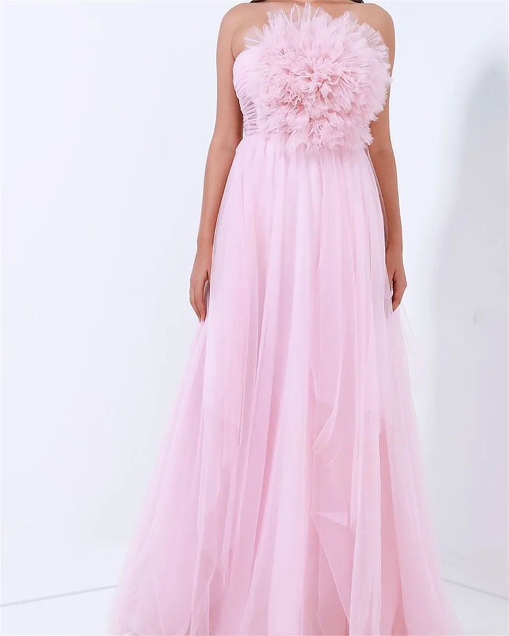 Pink Prom Strapless Dress, Gaze artesanal, Princesa Vestidos, Ocasiões formais, Vestido de festa de casamento