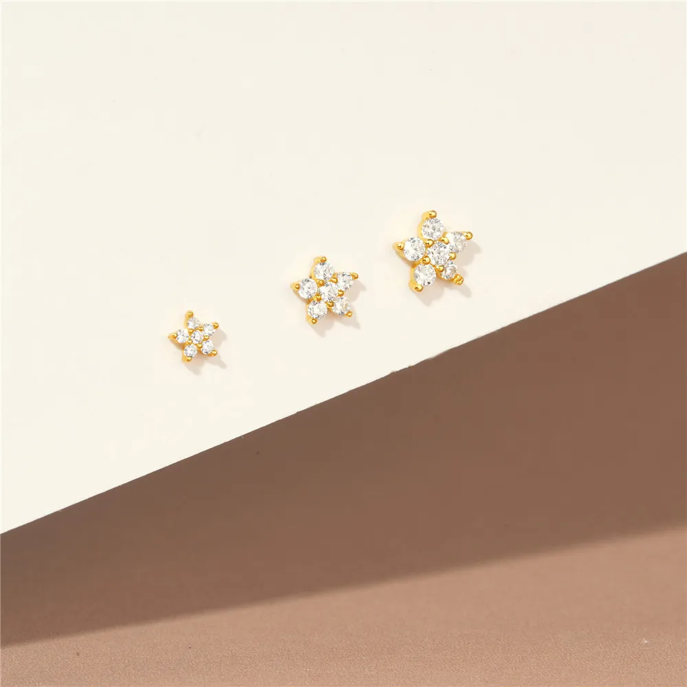 CANNER 3pcs/ Set S925 Silver Mini Zircon Flowers Stud Earrings Set for Women Piercing Earring Exquisite Jewelry Gifts Brincos