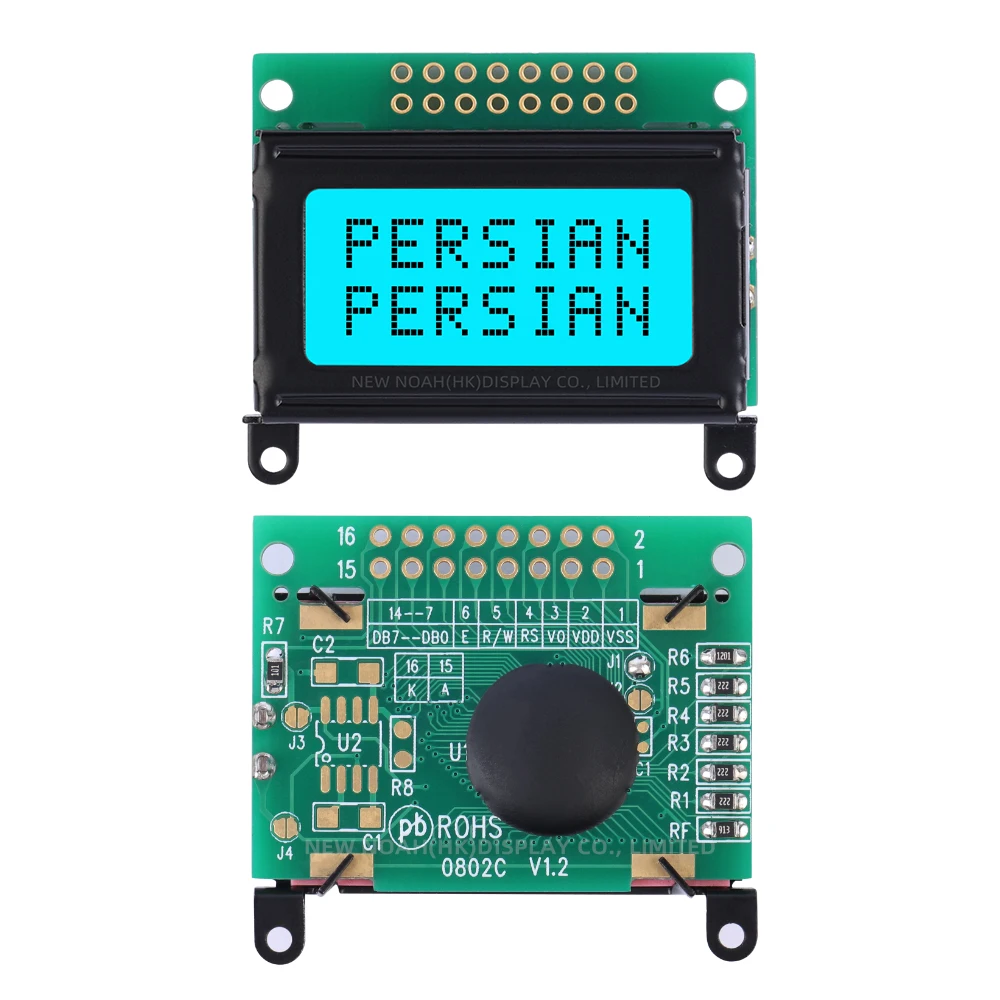 Persian Ice Blue Film Black Letters 0802C Character LCD Module 02X08 LCD 8*2 0802 8X2 16 PIN 40X29.2Mm Ultra Small Size Module