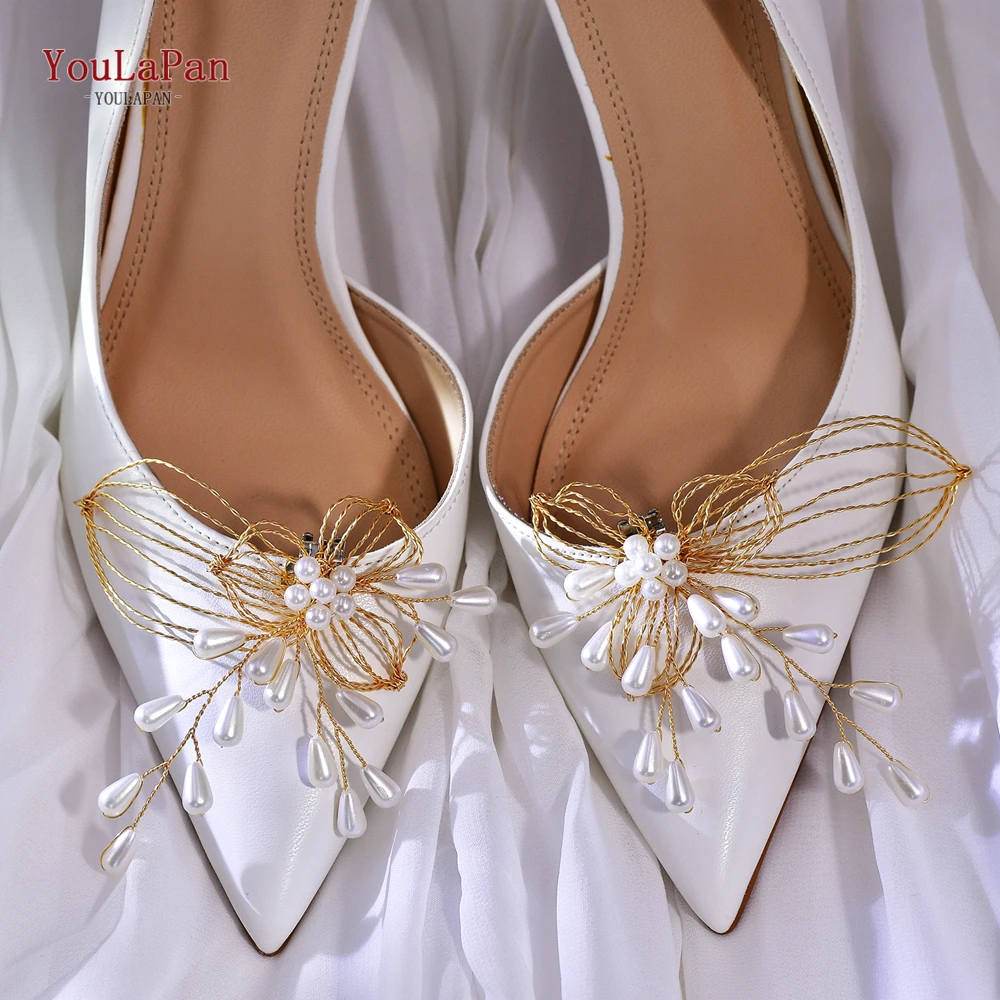 YouLaPan Golden Color Pearl Shoe Buckle Wedding Bride Shoe Decoration High Heels Fashion Accessory Handmade Shoe Clip HX55