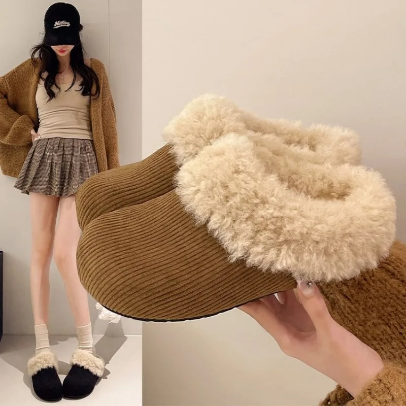 

Thick Winter Warm Woman Fur Slippers House Non Slip Soft Shoes Comfort Flat Heel Home Indoor Bedroom Plush Slippers Female New