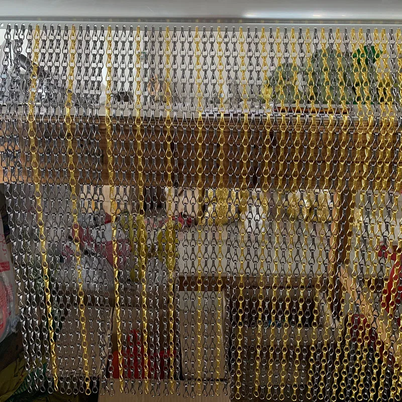 Gold Aluminum Chain Curtain Insect Screen for Doors Windows, Fly Proof Blinds, Durable Pest Control Barrier, Decorative Metal