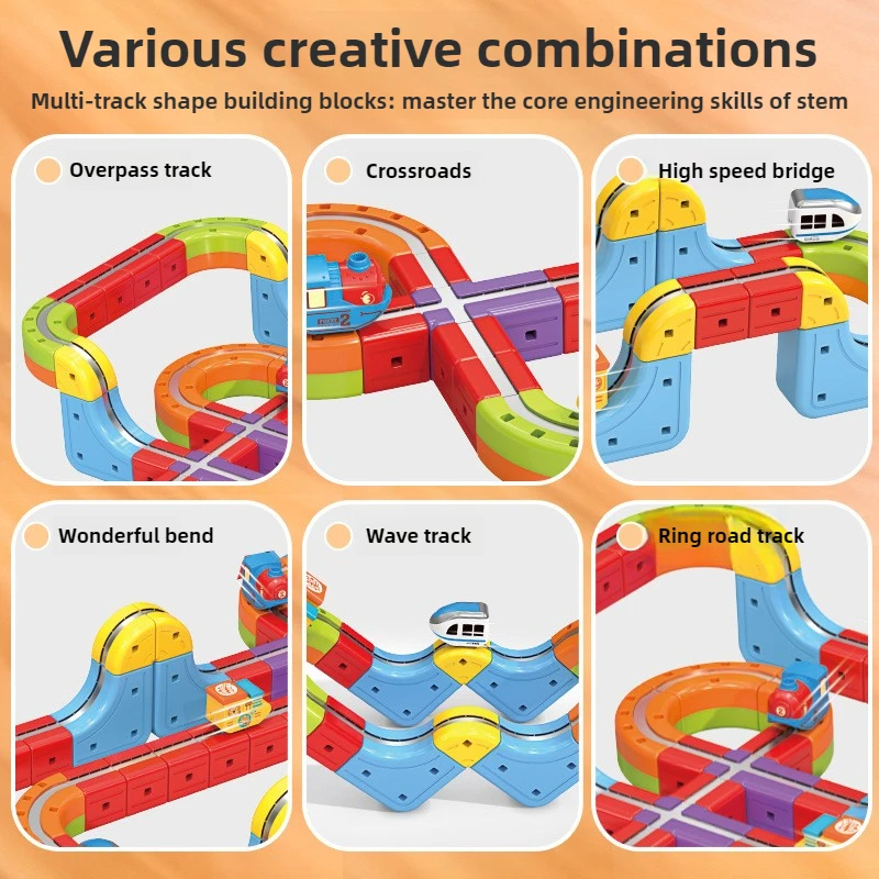 Magnetyczny pociąg elektryczny na szynach o dużej prędkości, magiczny samochód na torze, zabawka edukacyjna dla dzieci, zestaw do samodzielnego montażu, klocki konstrukcyjne dla dzieci.