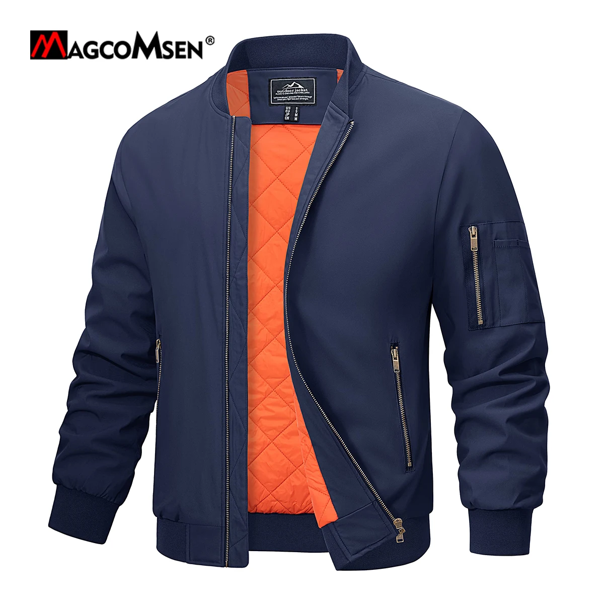 MAGCOMSEN Men's Bomber Jacket Spring/Fall Warm Jackets Full Zip Padded Coat Windproof Thick Jacket Pilot Outwear Streetwear