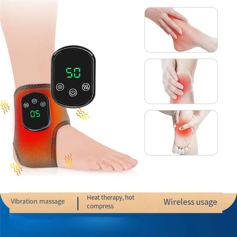 A26T-Electric Foot Ankle Massager With Heat & Vibration Cordless Heating Pad Ankle Wrap For Sports Recovery Warm Brace Belt