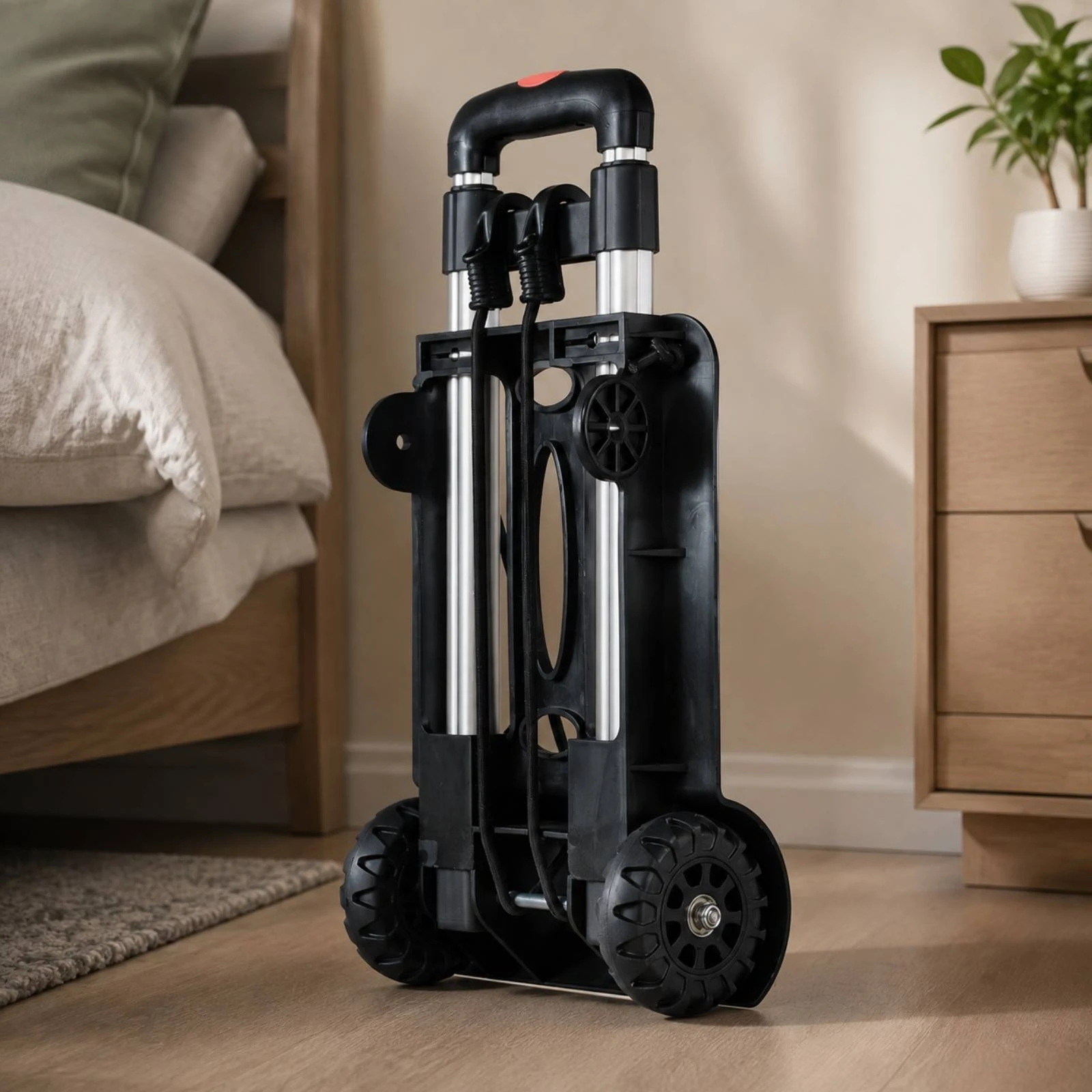 Collapsible Trolley Space-Saving Foldable Hand-Pulled Transport Trolley Portable Luggage Cart with Elastic Cords Rolling