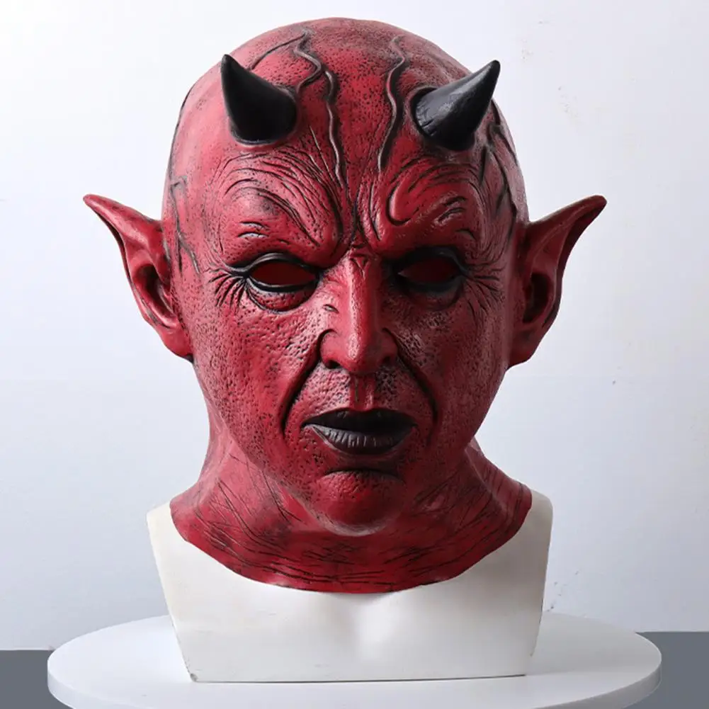 

Devil Face Cushion Halloween Cosplay Prop Scary Horror Headgear with Horns Creepy Latex Party Costume Accessory