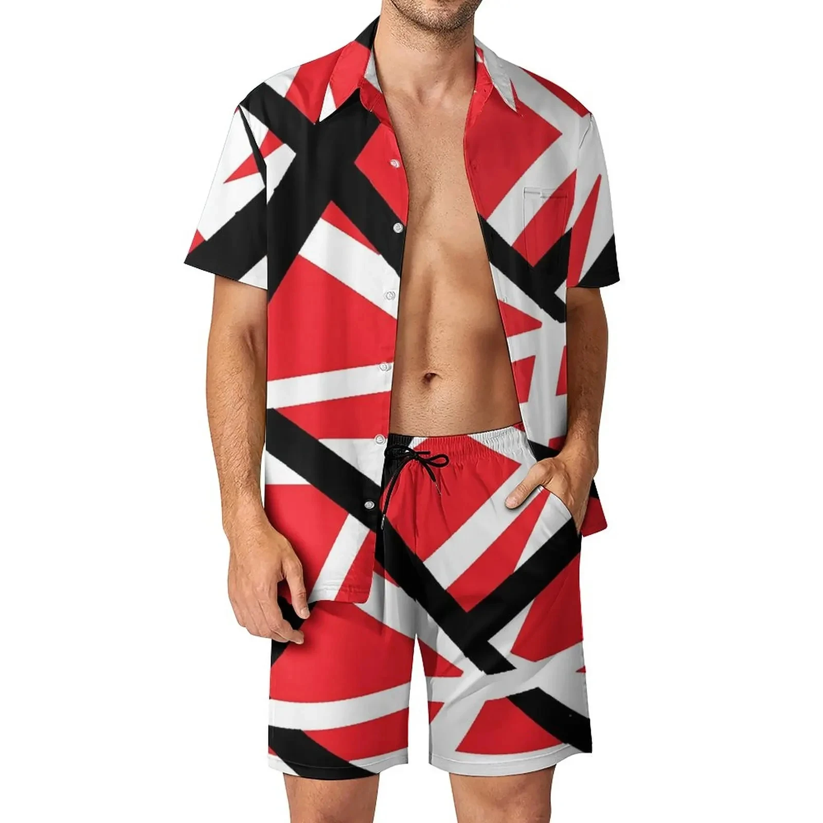 Hawaiian Van Halen Shirt 2Pcs Suit 3D Print Vintage Shirts Beach Shorts Oversized 2Pcs Set Vacation Streetwear Man Casual Suits