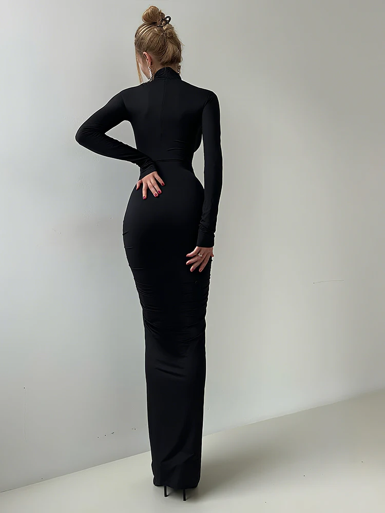 Sisterlinda Herbst Neue Stil Lange Kleid Frau Rollkragen Volle Hülse Dünne Hohe Stretch Täglich Casual Mode Elegante Vestidos – Detail 27