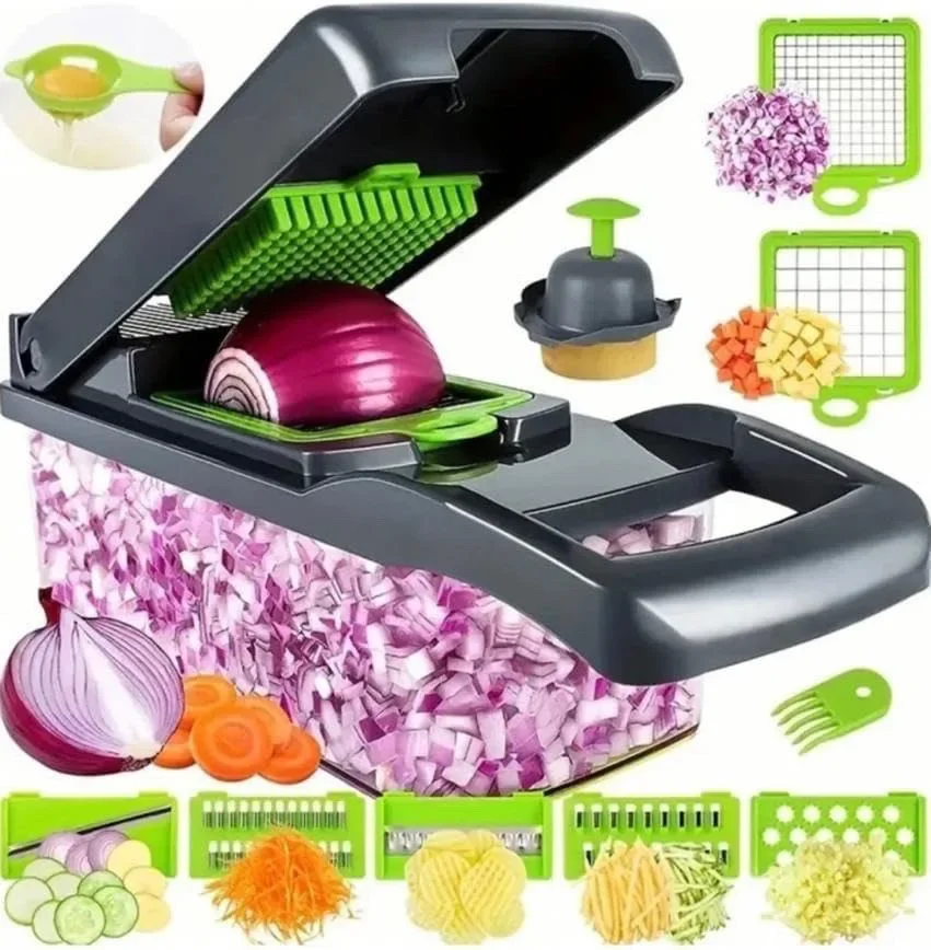 Multifunctionele Groente Chopper Handvat Voedsel Rooster Voedsel Chopper Groentesnijder Dicer Cut 14/16 in 1 Keuken Artikelen Cocina - afbeelding 1