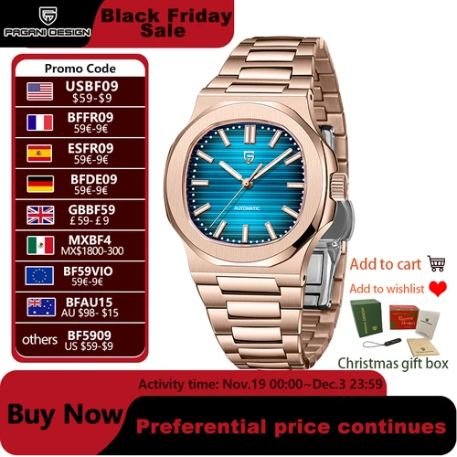 PAGANI DESIGN 40MM reloj automático de lujo de oro rosa azul para hombre cristal de zafiro reloj de pulsera mecánico resistente al agua para hombre 2025 nuevo