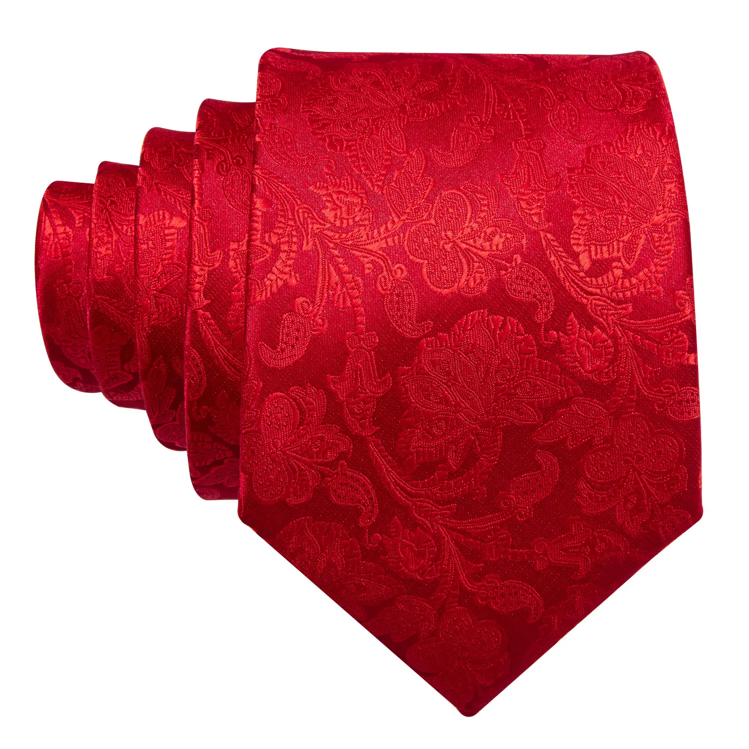 Extra Long Mens Tie Jacquard 160cm Necktie Pocket Square Cufflinks Set Cherry Red Floral for Male Men Wedding Busniess Party