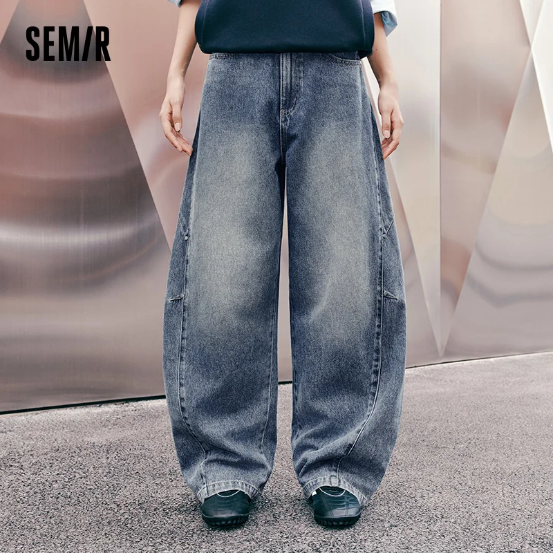 Semir Women Jeans Pleated Loose Wide Leg Sweet Cool Street Style Denim Pants Spring Summer Urban Daily Wear 2026