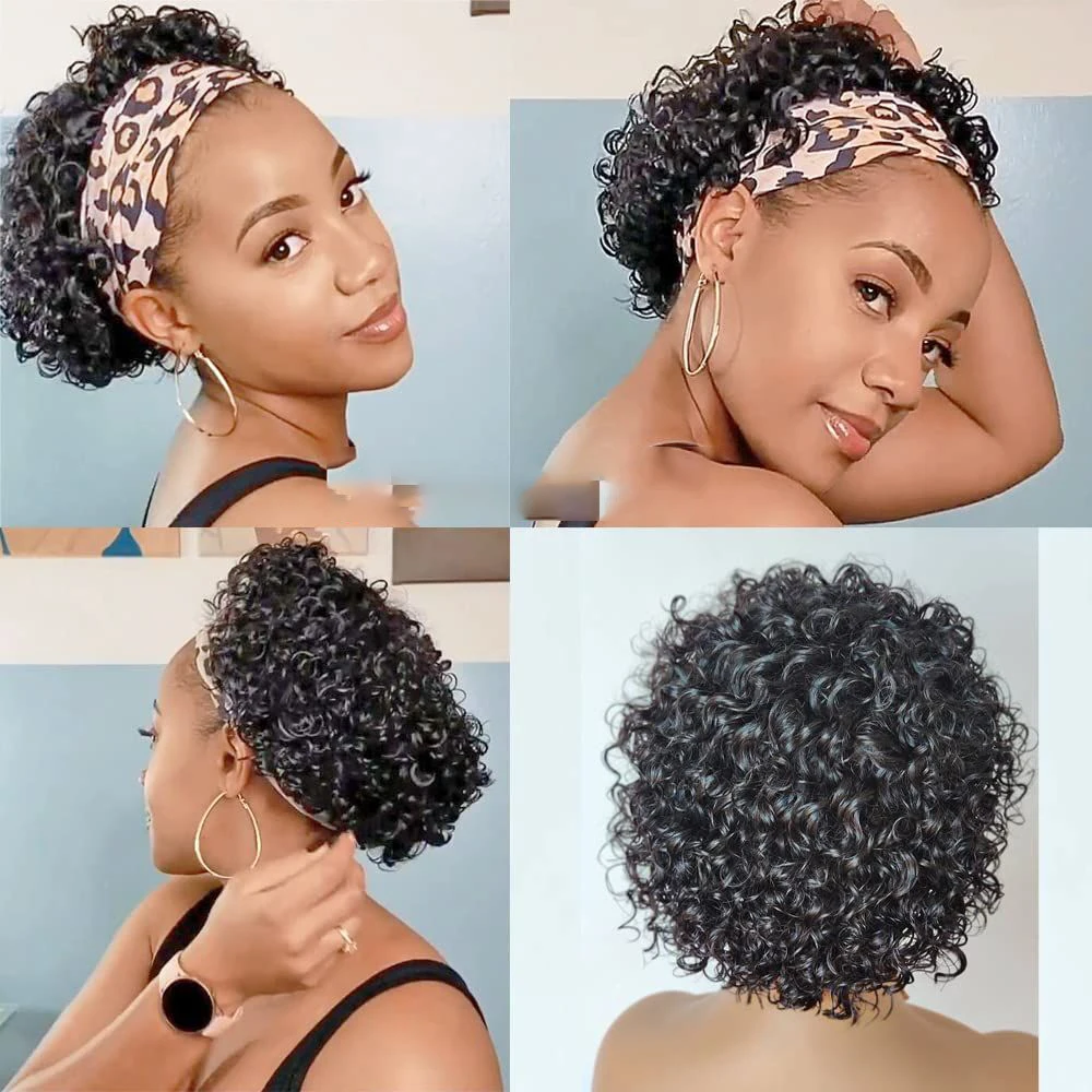 قصيرة عابث قطع شعر مستعار غريب مجعد الرطب ومموج الباروكات الشعر البشري للنساء السود البرازيلي شعر ريمي كامل آلة صنع عقال شعر مستعار