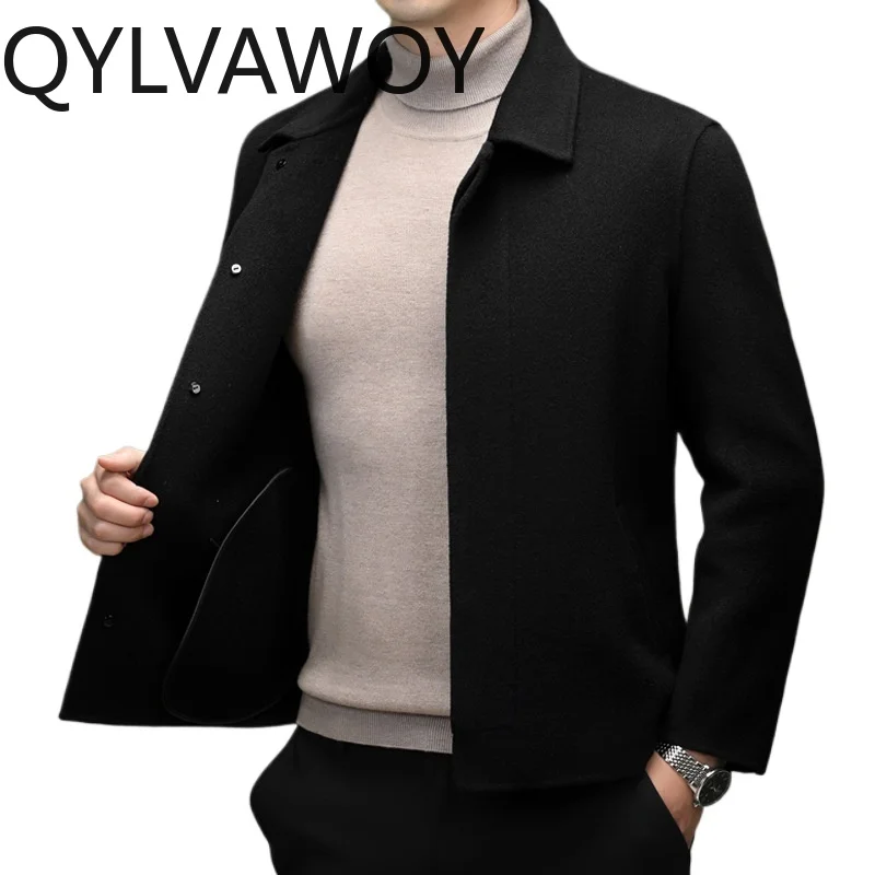 QYLVAWOY High Quality 100% Wool Coat Men Korean Style Double-faced Woolen Jacket Casual Men Clothing Short Outerwear abrigos