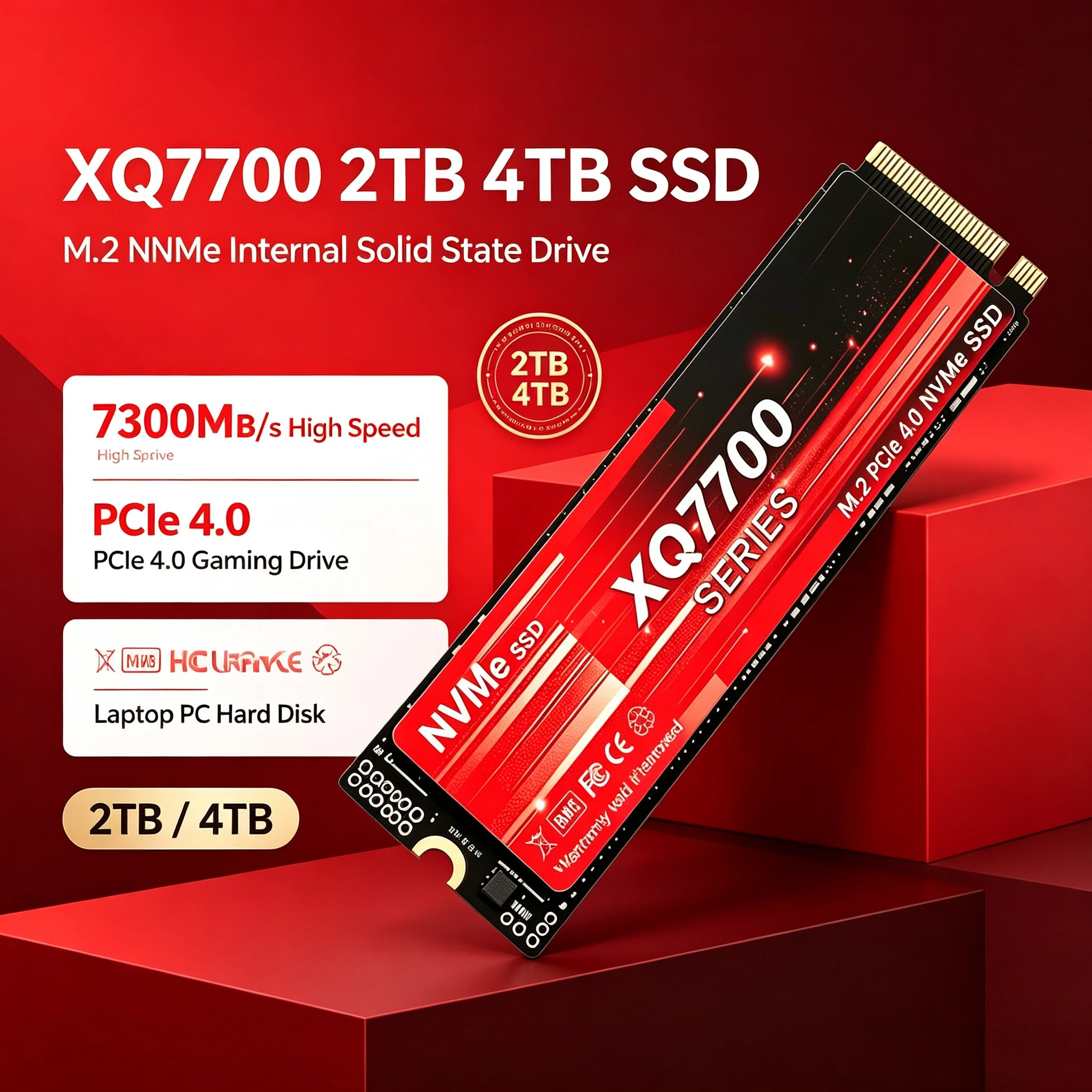 XQ7700 2TB 4TB SSD M.2 NVMe Internal Solid State Drive High Speed 7300MB/s PCIe 4.0 Gaming Drive Works for  Laptop PC Hard Disk