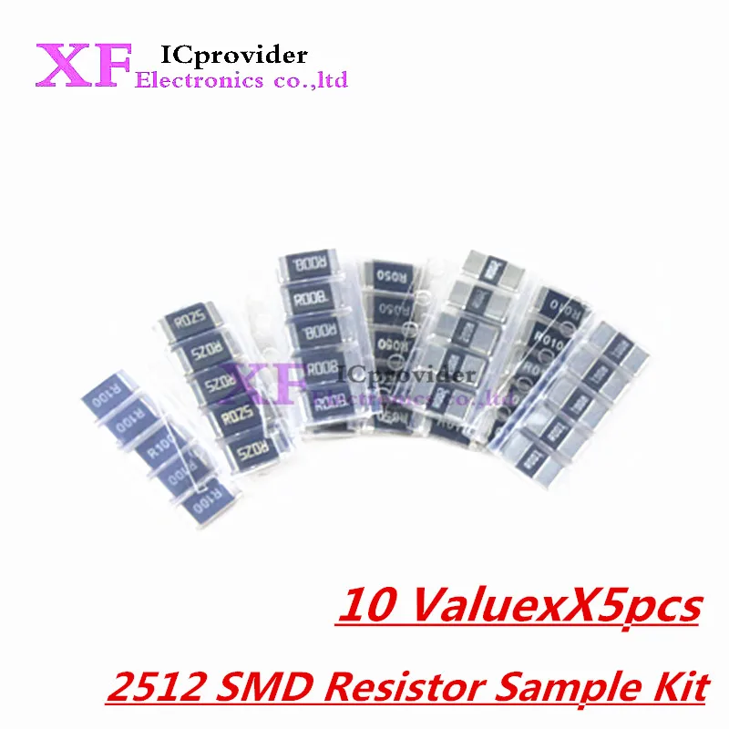 50PCS Alloy resistance 2512 SMD Resistor Sample Kit 10 ValuexX5pcs=50pcs R001 R002 R005 R008 R010 R015 R020 R025 R050 R100