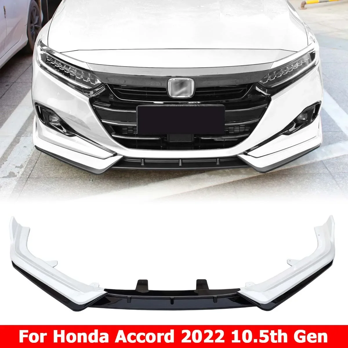 

For Honda Accord 10.5th Gen 2021-2022 Front Bumper Lip Spoiler Splitter Deflector Guards Body Kit Car Accessories White + Black