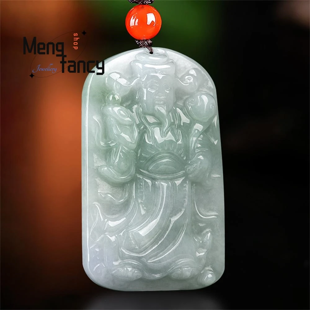 

Natural Jadeite Ice Blessing God of Wealth Pendant Exquisite Elegant Fashion Luxury Best Selling Fine Jewelry Mascot Handicraft