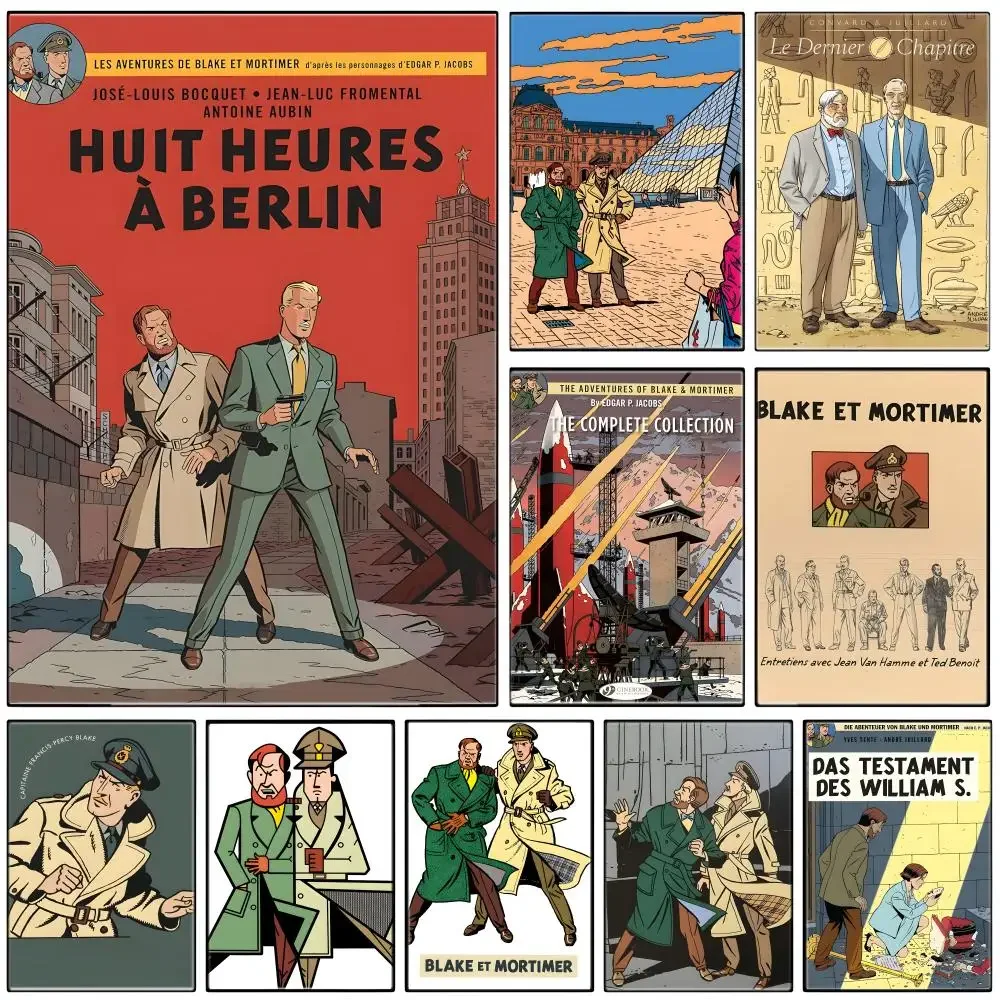Retro Adventure Anime B-Blake And Mortimer Poster Self-adhesive Art Waterproof Paper Sticker Coffee House Bar Room Wall Decor