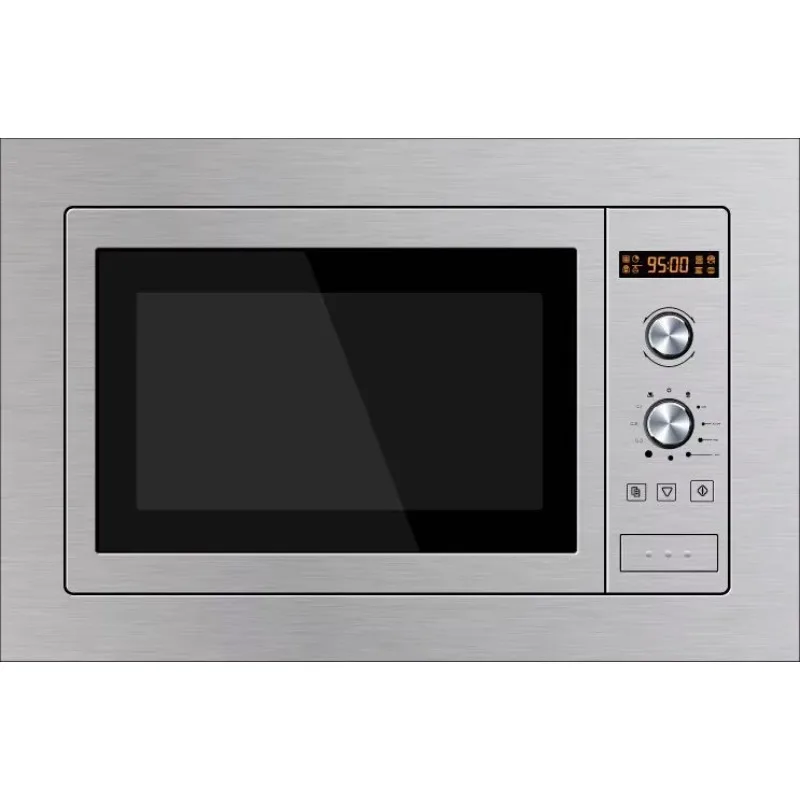 27L Large Built-in Microwave Oven, Stainless Steel Gray Frame, Glass Panel, Push Button Door, Home Kitchen Cooking Appliance