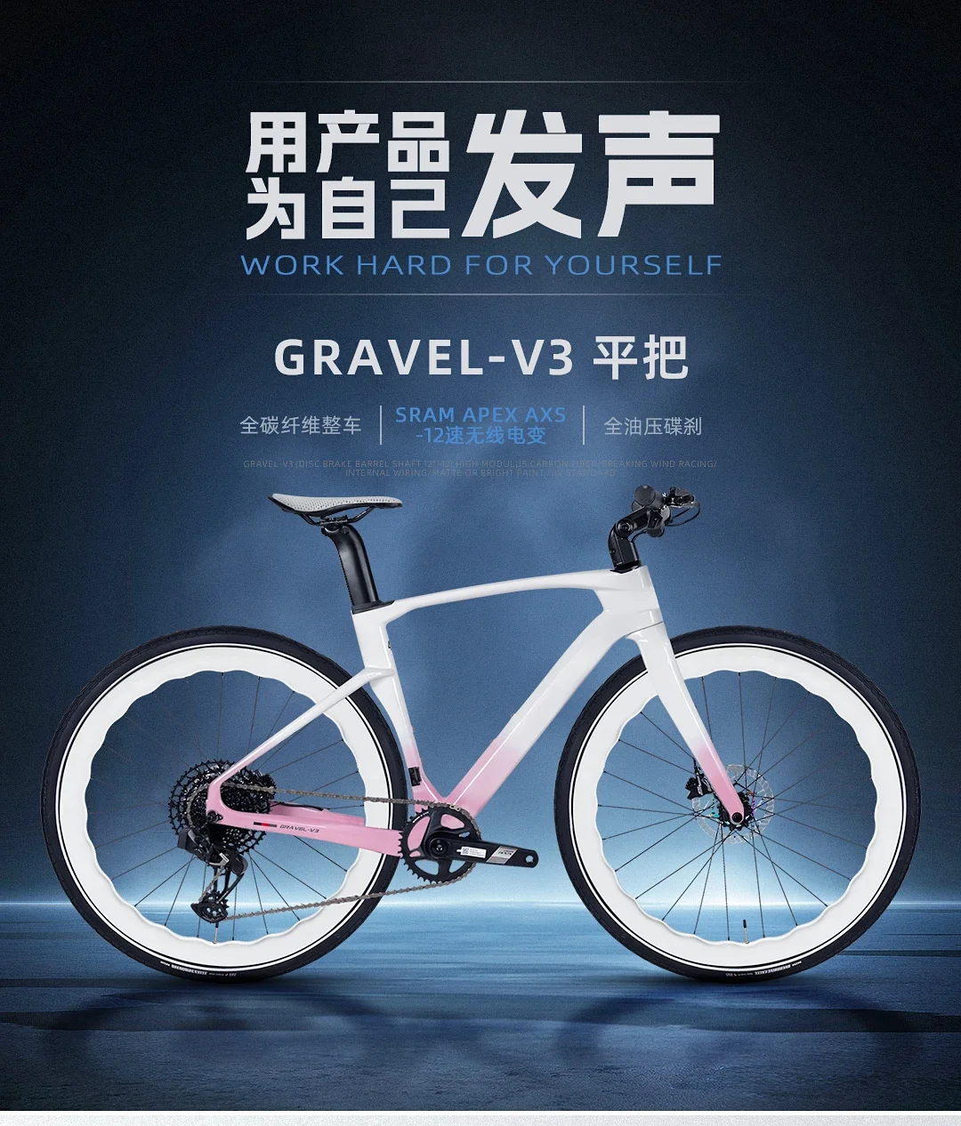 

Twitter Gravel-V3 шоссейный велосипед из углеродного волокна с электронной регулируемой скоростью EDS/GEX-12/13S, плоские тормоза с чистым масляным стержнем для гравия Ridin