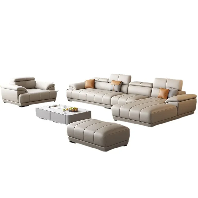 

First layer cowhide corner L-shaped leather sofa modern simple living room piano key cream style sofa