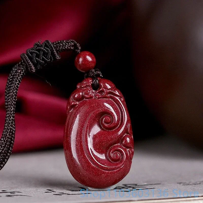 Natural High Content Cinnabar Pendant Buddhist Original Stone Purple Red Cinnabar National Style  Pendant Jewelry Accessories