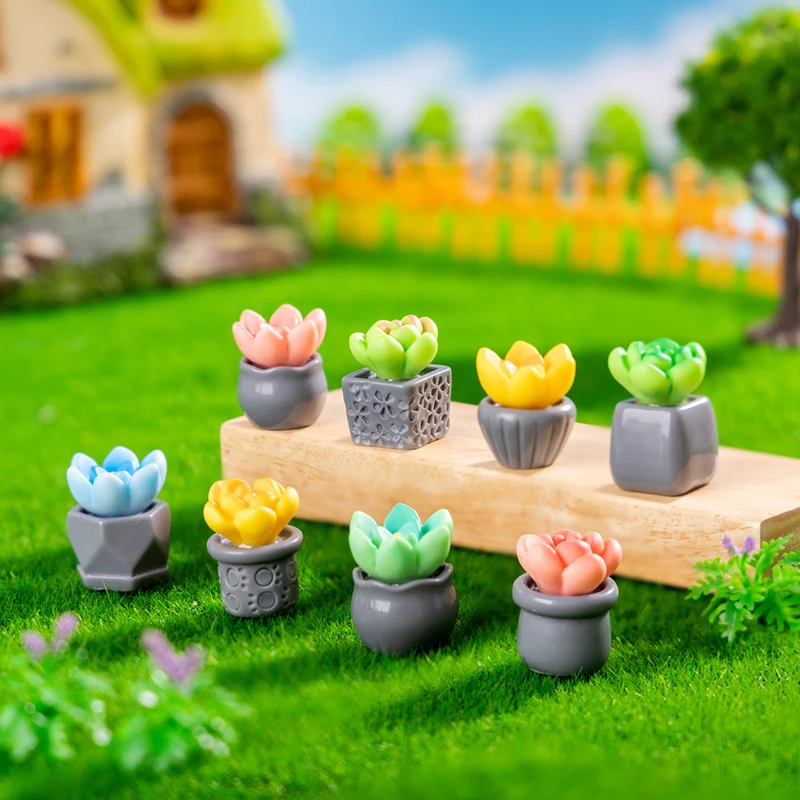 Cartoon Simulation Mini Succulent Potted Plant Miniature Figurine Ornament Kawaii Desktop DIY Home Decoration Accessories Gifts