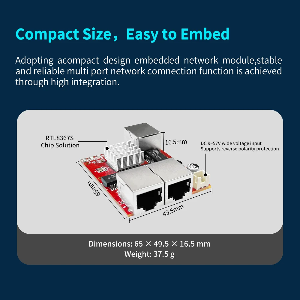 Industrial-Grade Miniature 3/5-Port Gigabit Switch Module for Engineering Network Port Expansion with Invoice Availability