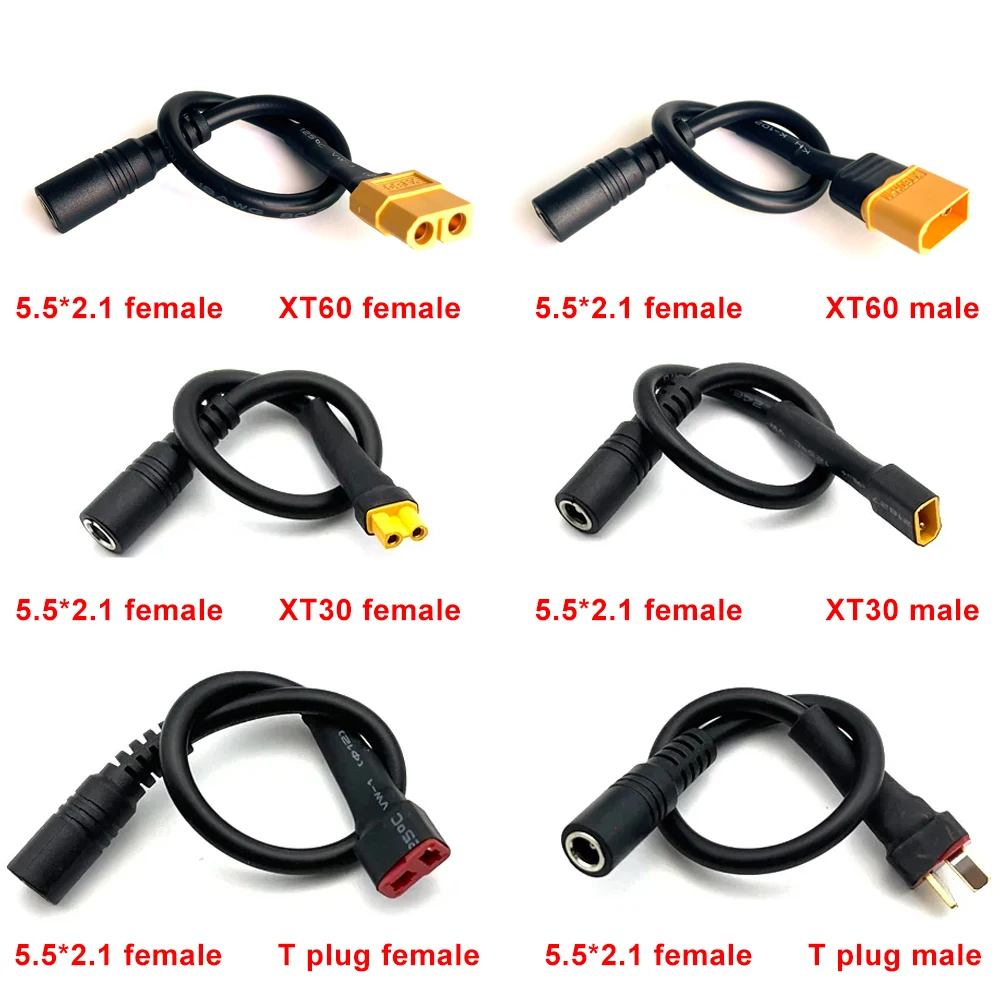 1PCS XT60 XT30 T Plug Female Male To DC 5.5*2.1mm Connector Battery Charging Adapter Cable Conversion Wire for DC Power Charger