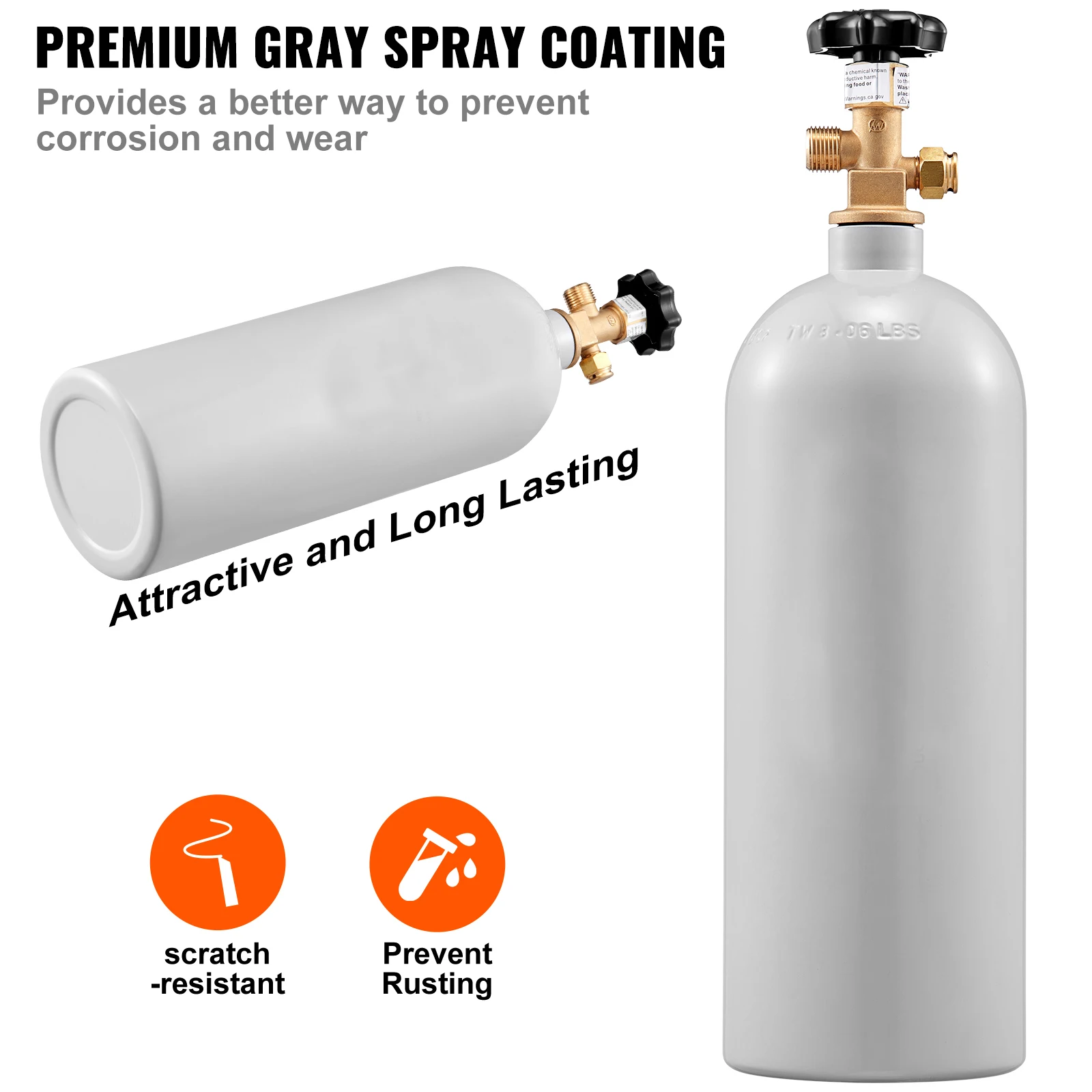 SucceBuy 5 رطل CO2 خزان الألومنيوم اسطوانة غاز العلامة التجارية الجديدة CO2 اسطوانة مع طلاء رذاذ رمادي خزان CO2 مع صمام CGA320