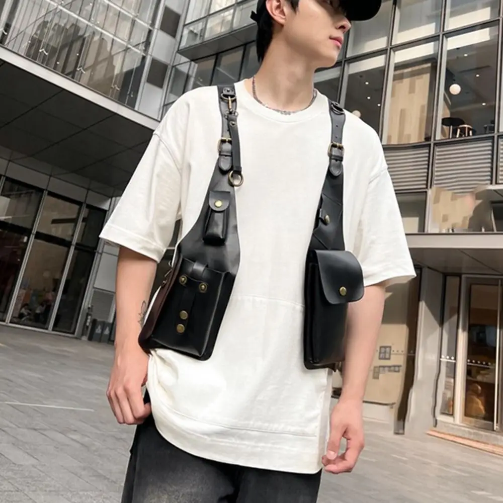 

Retro Steampunk Shoulder Harness Bag Vintage PU Leather Mobile Phone Purse Double Phone Case Practical Shoulder Harness Bag