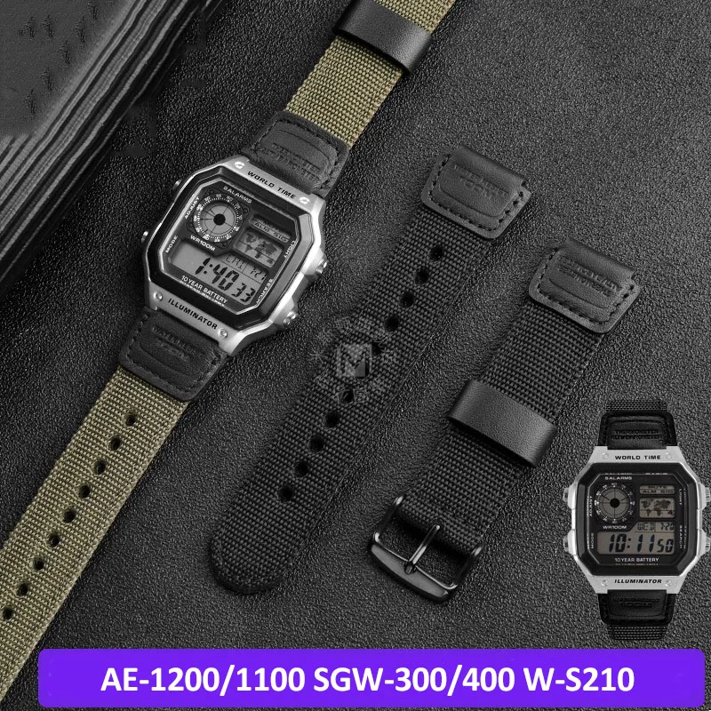 جديد الأخضر الأسود النايلون ساعة قماش الفرقة ل كاسيو G-SHOCK W-216H W-735H F-108WH W-215 AEQ-110W SGW-100 SGW-200 حزام ساعة اليد 18 مللي متر