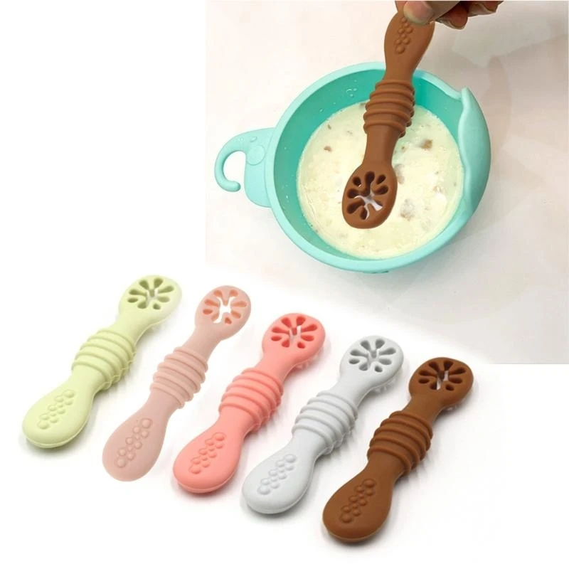 

M76C Baby-Led Weaning Silicone Spoon Learning Feeding Training Utensils Newborn Toddler Tableware