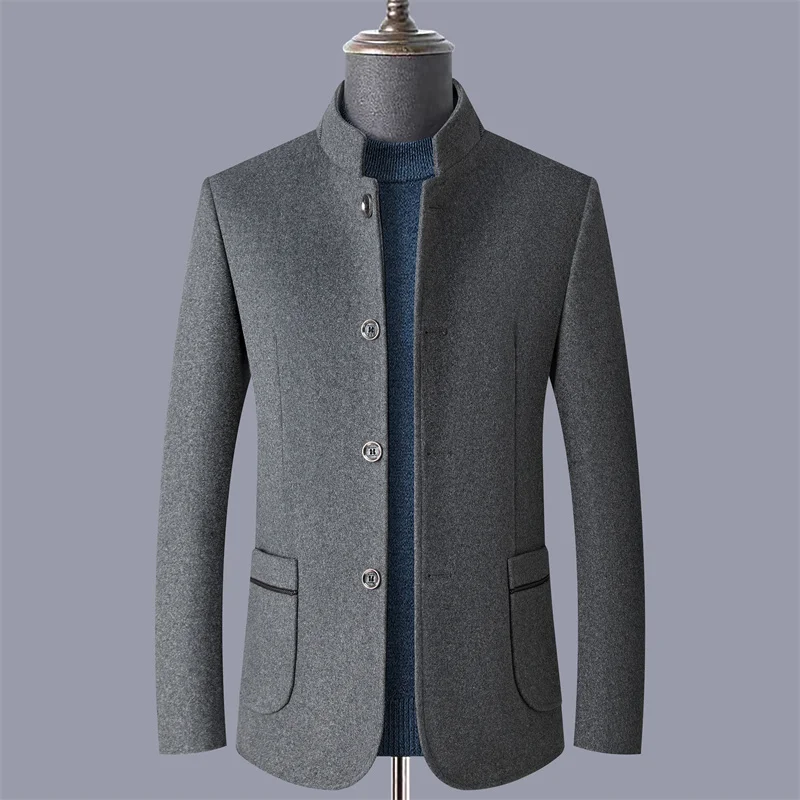 Autumn and winter woolen coats, men's young and middle-aged woolen jackets, stand-up collar woolen overcoats