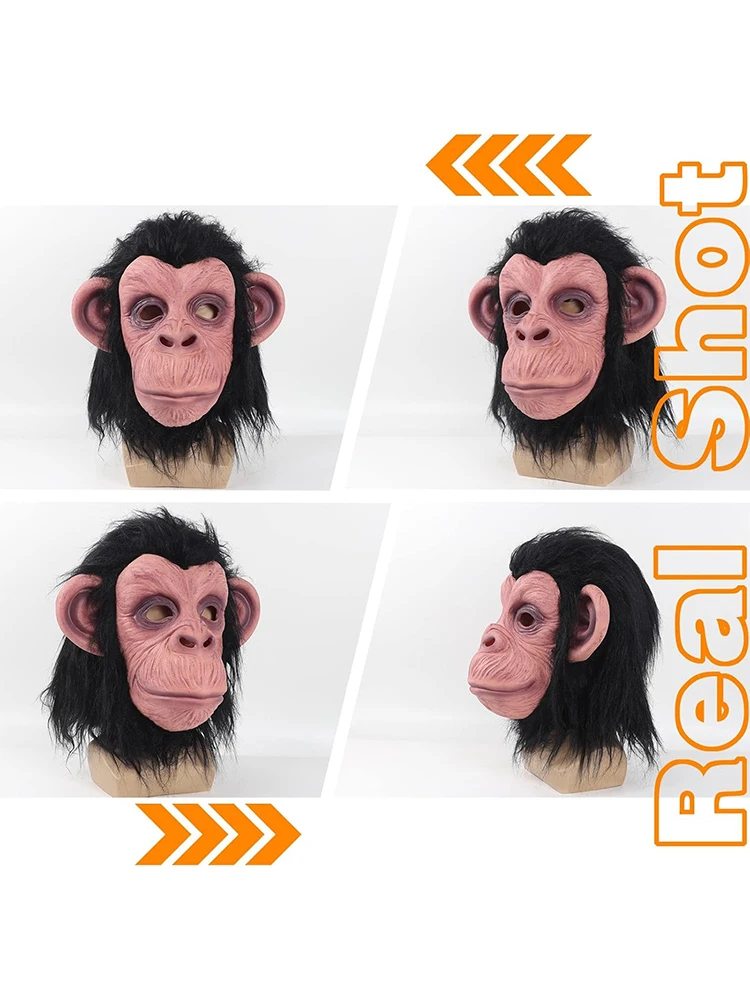 Halloween Cosplay Capelli neri Gomma Gorilla Maschera Full Face Ape Copricapo Lattice Scimmia Faccia per oggetti di scena animali divertenti