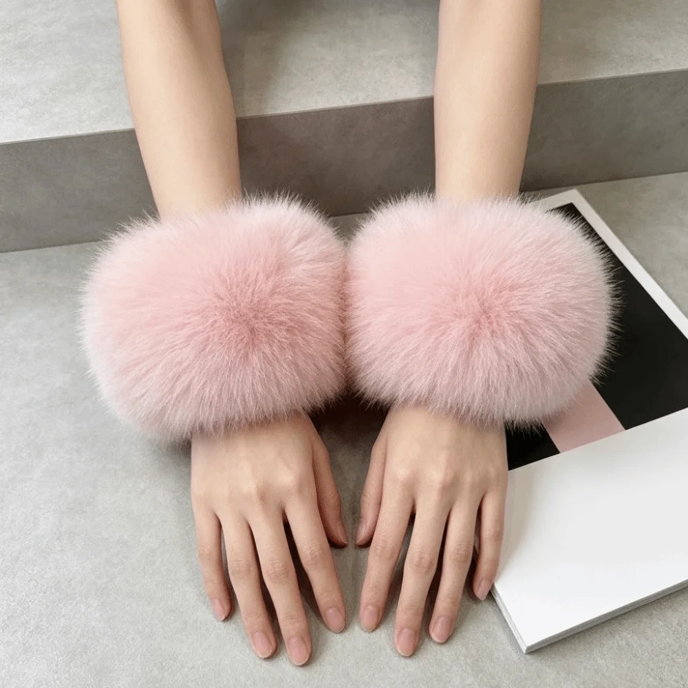 Durable Solid Color Faux Fur Wrist Cuffs Keep Warm Soft Jacket Arm Warmers Elastic Windproof Arm Warmer Sleeves Office