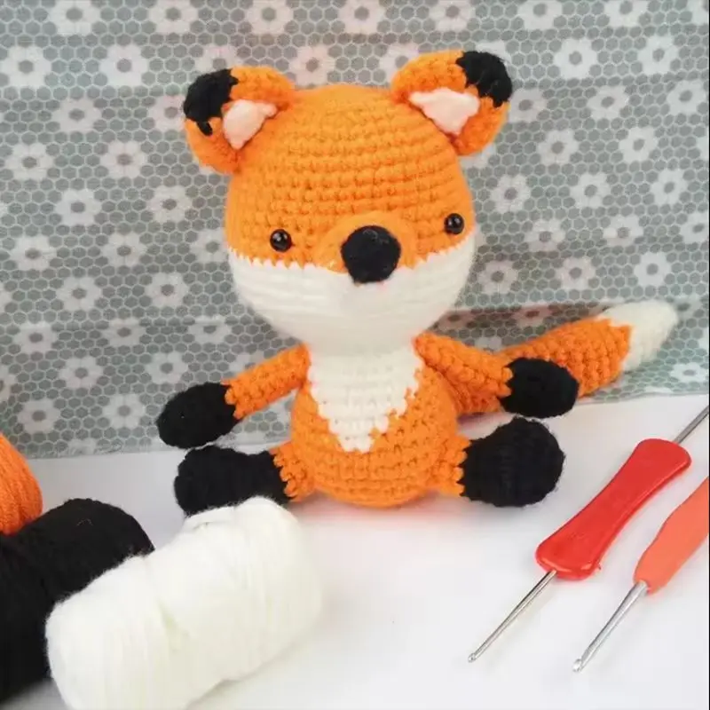 Pendant Dolls Handmade DIY Beginner Crochet Knitting Kit Cartoon Fox Animal Wool Yarn Thread Crochet Material Accessories Set