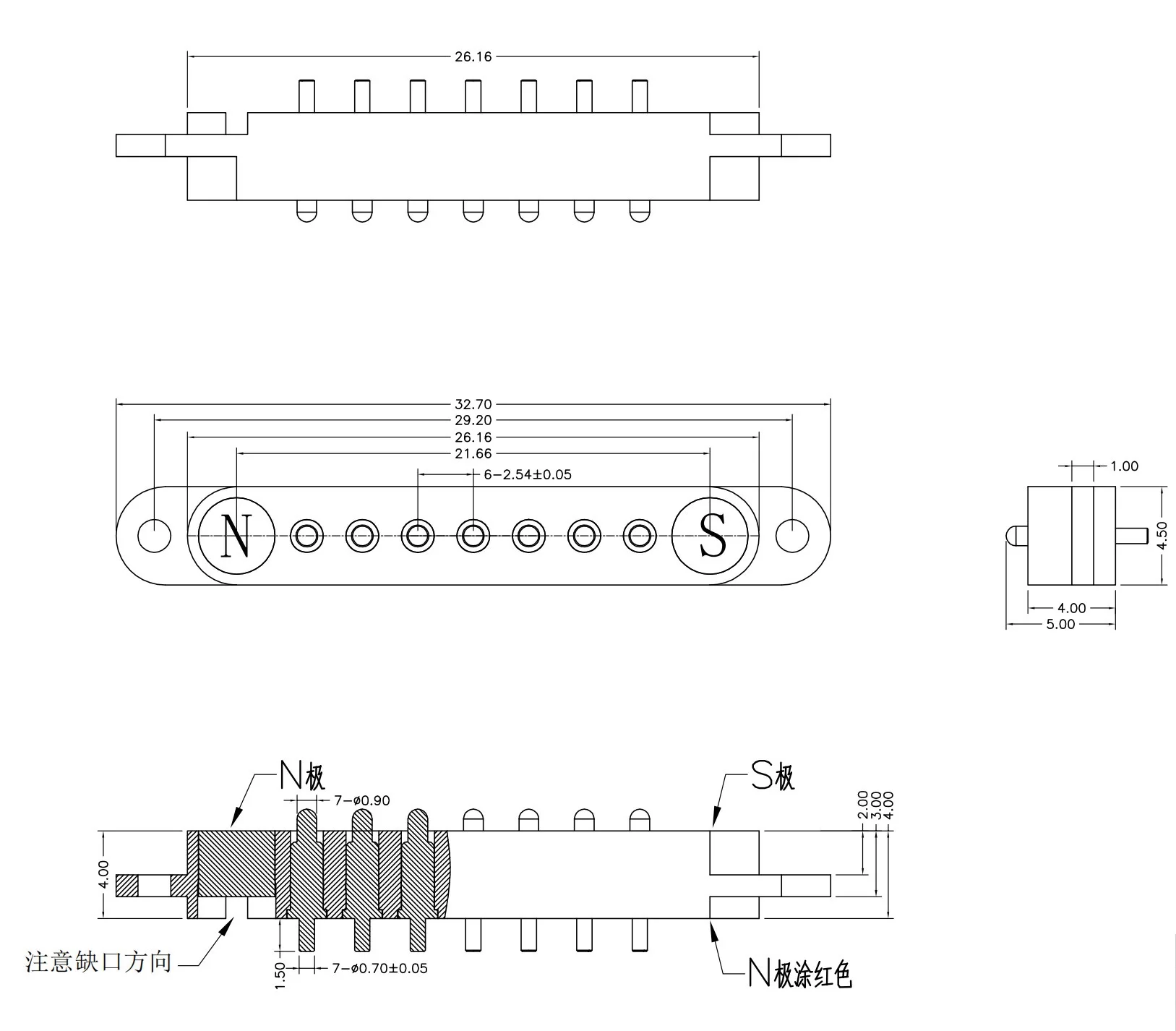 1Pair Spring Loaded Connector Pogo Pin 7Pin with ear 2.54mm Pitch PCB Vertical With Plug-in Panel Mount Single Row Strip