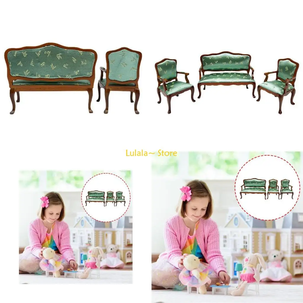 

Y4QA 1/12 миниатюрная гостиная двойной диван кресло 3 шт./компл. аксессуары для кукольного дома